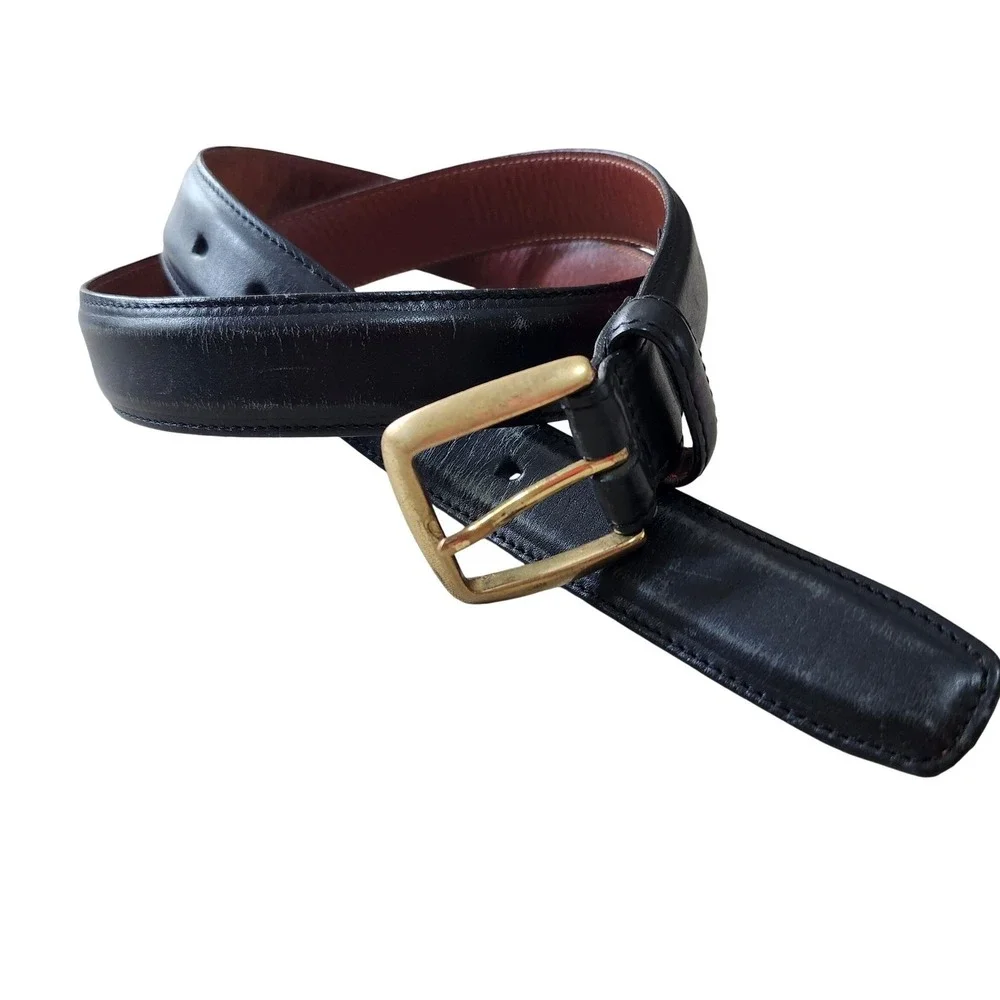 Cole Haan Leather Belt Mens 34 Black Brass Buckle Classic Dress Business Casual